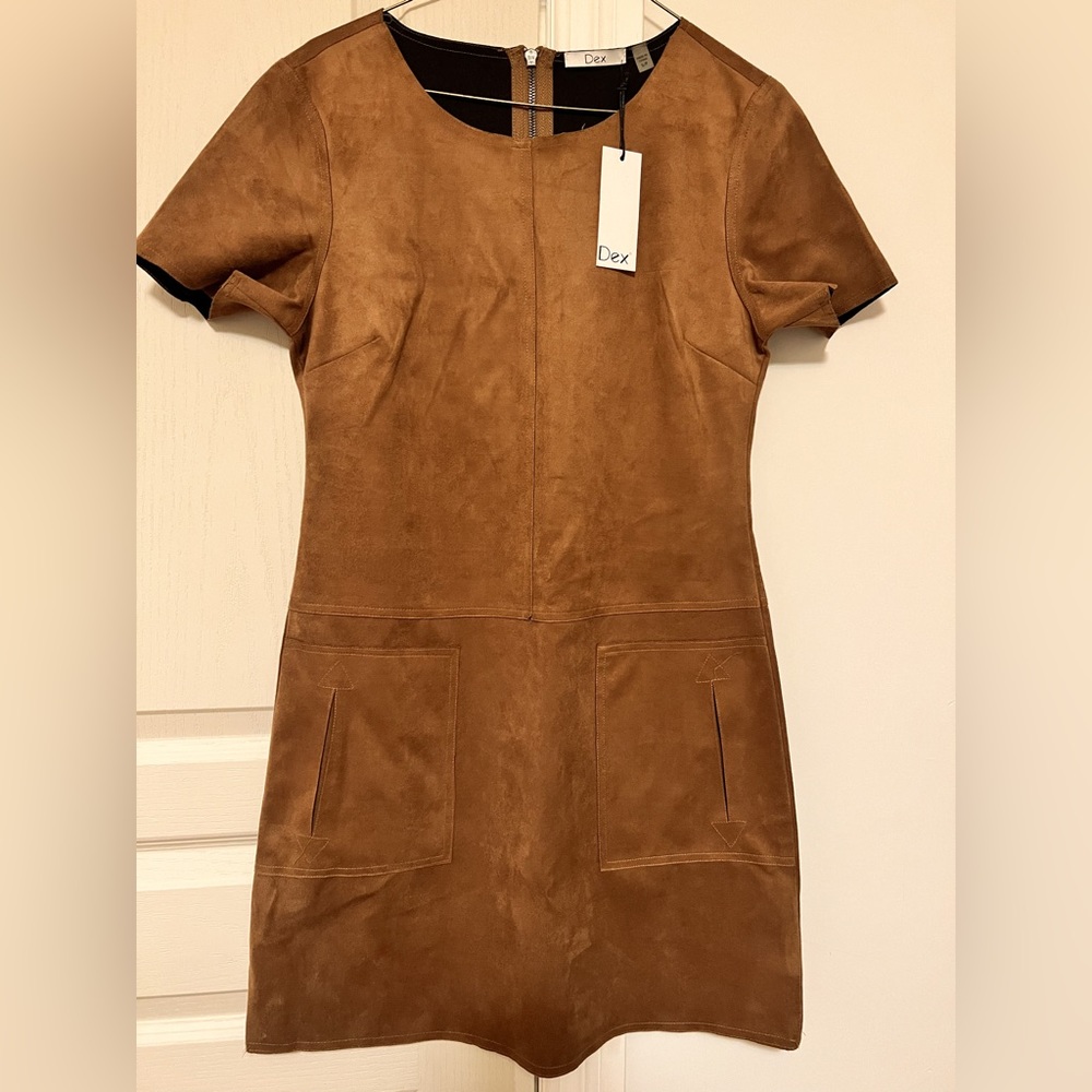 DEX Faux Suede Dress in Camel Brown in Small